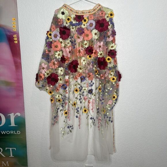New Anthropologie Self Contrast Floral Appliqué Duster One Size - Picture 6 of 11